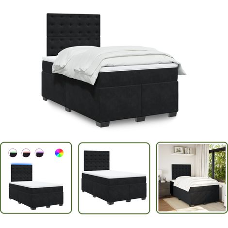 The Living Store Boxspringbett mit Matratze Schwarz 120x190 cm Samt - Boxspringbett - Doppelbett - Samtbett - LED Beleuchtung - Höhenverstellbares Kopfteil (1/5)