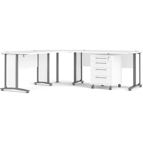 Prisme Eckschreibtisch 304 mit Rollcontainer weiss