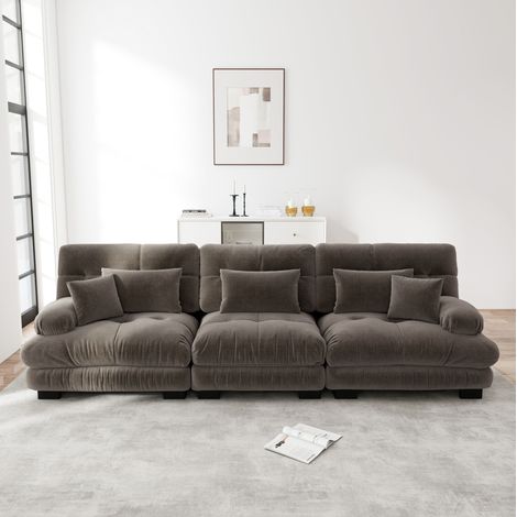 Canapé d’angle modulaire 313x77x81 cm marron en chenille avec assise profonde (1/5)