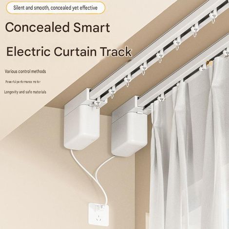Système de rails pour mini-rideaux électriques, tringle à rideaux électrique, moteur à commande indépendante (rail droit de 4 mètres + télécommande) (1/5)