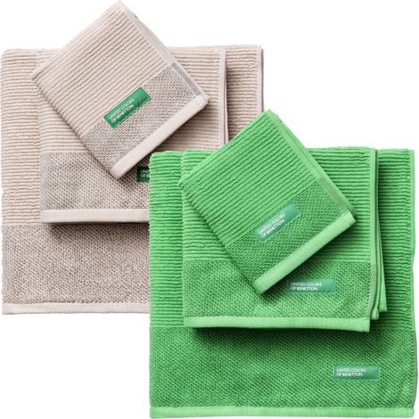 PACK DE 2 SET DE 3 TOALLAS DE BAÑO CADA UNO EN COLOR VERDE  Y OTRAS EN BEIGE (1/5)