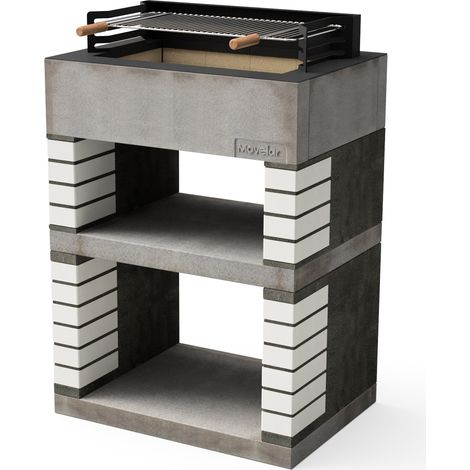 MOVELAR - Barbacoa de Obra Prefabricada de Leña y Carbón Modelo Lima (Gris, Beige - 74 x 53 x 110 cm) REF: M00452 - Cocina de Exterior Compacta para Jardín, Terraza o Patio (1/4)