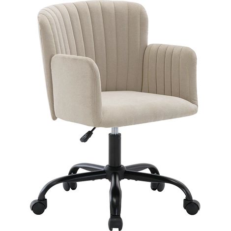 Vente-Unique – Chaise de bureau tissu beige – Hauteur réglable 77/87 cm – Garnissage mousse polyuréthane – Roulettes multidirectionnelles (1/5)
