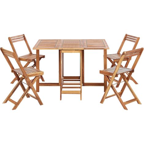 Set da pranzo da giardino Tavolo da esterno 4 sedie pieghevole in legno d'acacia Frassine