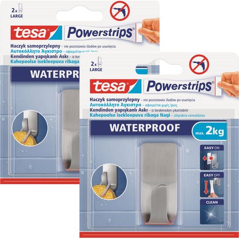 Gancho autoadhesivo para baño TESA, resistente al agua hasta 2 kg, de metal (x2) (1/5)