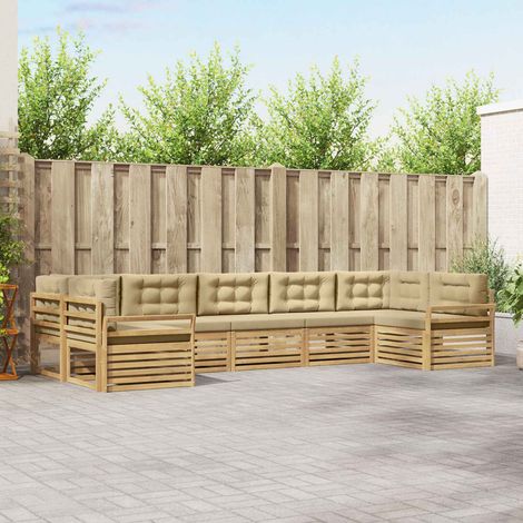 Teenpull – Outdoor-Sofagarnitur 7 Stk. Weiß und Beige Massivholz Akazie (1/5)