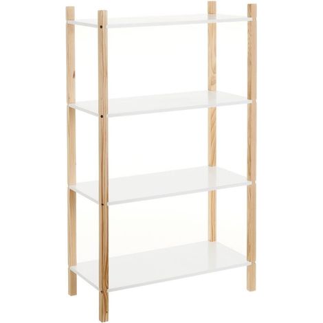 Étagère de Sol avec 4 étagères en Bois MDF Blanc et Naturel (1/5)