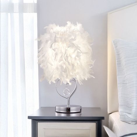 E27 Modern White Feather Lampshade Table Lamp Bedside Fixture Decor - Warm Light (1/4)
