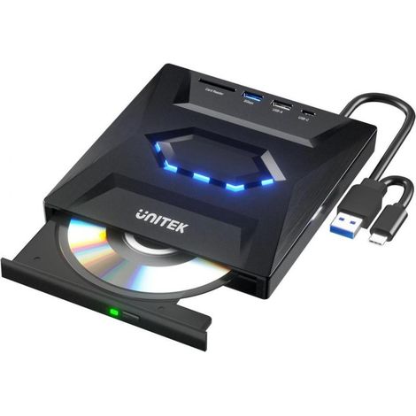 Grabadora externa de DVD/CD Unitek, concentrador USB de 5 Gbps, lector de tarjetas SD T1037A01