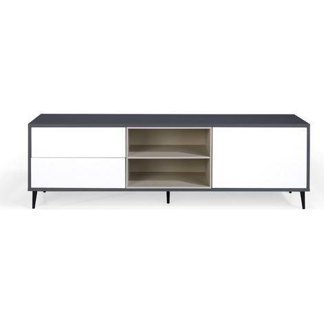 MOMMA HOME Mueble TV LEA, Salón comedor Antracita-Blanco polar 180x42x55cm (1/5)