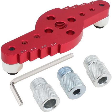 Set di dime di foratura autocentranti，Cercatore di dime per tasselli per lavorazione del legno 2 in 1 con strumento di tracciatura (1/2)