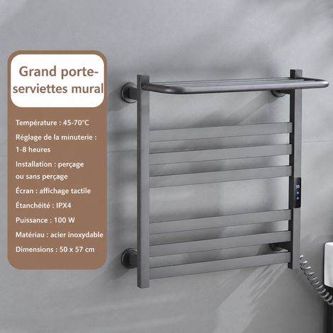 Sèche-serviettes électrique modèle allongé 6 barres gris canon de fusil sans perçage norme européenne 220V 64 × 52 × 8 cm 3,97 kg – Livraison gratuite (1/4)