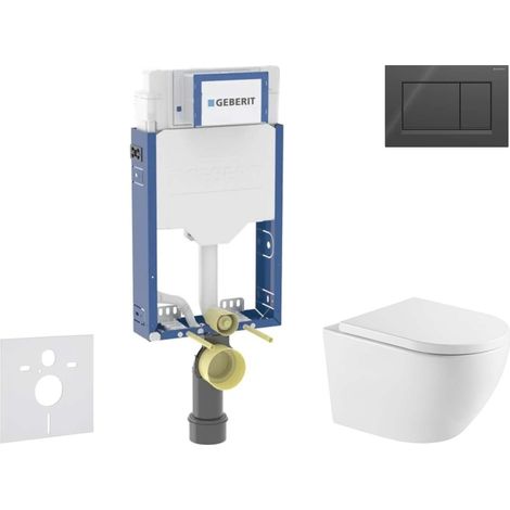 Geberit Combifix - Set con modulo di installazione, vaso WC Oudee e copriwater softclose, placca di comando Sigma20, nero lucido/opaco SANI15CA5162