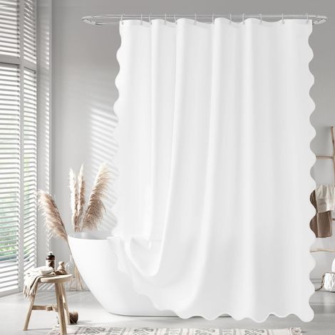 Rideau de Douche en Tissu festonné Blanc de 183 x 183 cm, Rideau de Douche esthétique, Joli Rideau de Douche (1/5)