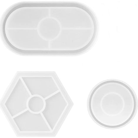 EASYCOMFORT 3 Kit de moules en résine pour plateau à faire soi-même, moule plat ovale en silicone, moule pour dessous de dessous en résine époxy (1/5)