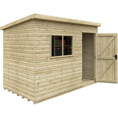 10 x 6 Feet Tanalised Deluxe Pent 16mm Shed - Solid Wood/Softwood/Pine - L295 x W175 x H207.3 cm - Green