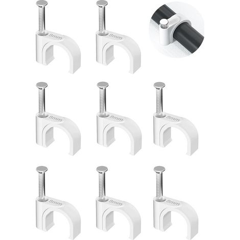 Lot de 100 clips de fixation pour câbles Ethernet ronds, 8 mm, fixation murale, câbles TV, haut-parleurs, coaxiaux, Cat5/Cat5e/Cat6/Cat7, RJ45 (1/5)
