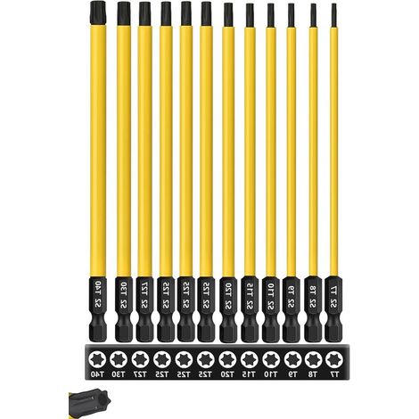 Allecta, 12 destornillador Torx estrella largas 150 mm (6 fabricadas acero S2, Torx vástago hexagonal 6 mm (1/4 pulgada) impacto, 6 pulgadas (1/5)