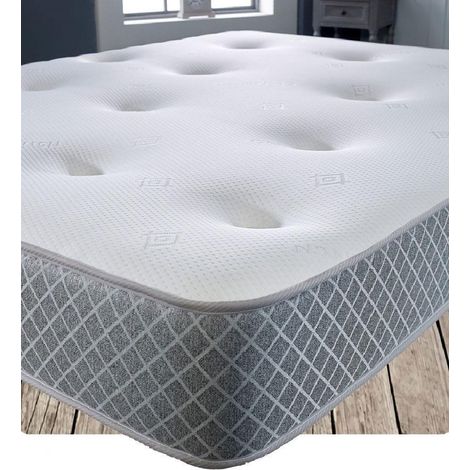 Starlight Beds – Kingsize Memory Foam Mattress. Hybrid 5ft Sprung Hand Tufted Mattress with Grey Border (Kingsize Mattress) (1/4)