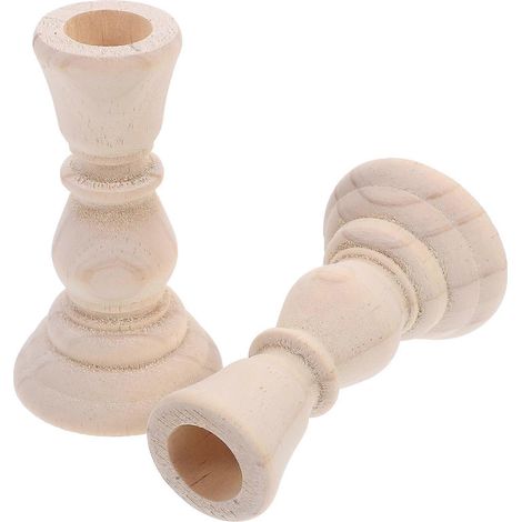 Bougeoir en bois rustique, compatible avec un usage domestique, lot de 2 petits chandeliers vintage (1/5)