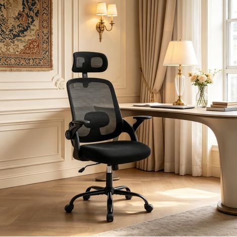 Silla de oficina 63,5x47x109,5-117,5 cm de malla negra FloraGrace (1/5)