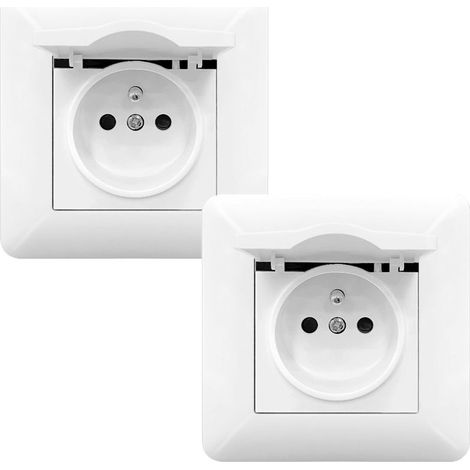 Lot de 2 Prises Murales 16A 240V – Prises Électriques Encastrables Norme Française avec Couvercle de Protection Blanc (1/5)