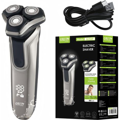Rasoir électrique GREEN GX-847 3D avec 3 têtes rotatives et 6000 tr/min pour un rasage parfait