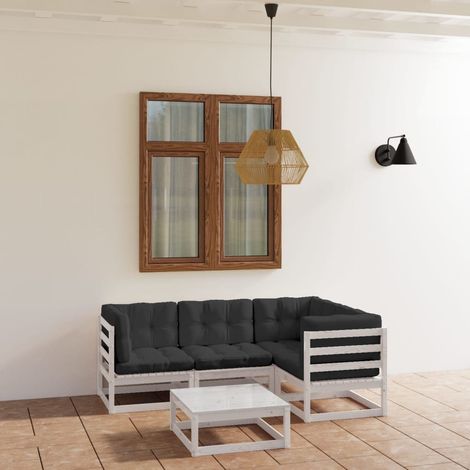 Salon de jardin 5 pcs avec coussins-Lot de 5 Mobilier de jardin-Meuble de jardin Bois de pin massif 651416 (1/5)