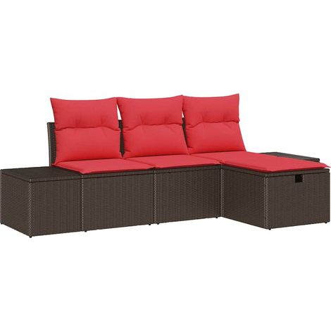 Garden Sofa Set with Cushion with Storage 4 pcs Poly Rattan vidaXL