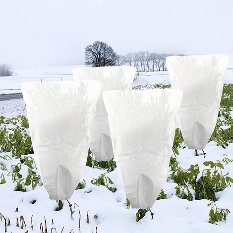 4 Pack Hivernage Plante,Housse Hivernage Plante,Voile Hivernage Plante Exterieur Housse de Protection pour Plantes avec Cordon,Réutilisable Résistant 80 x 60 cm (1/5)