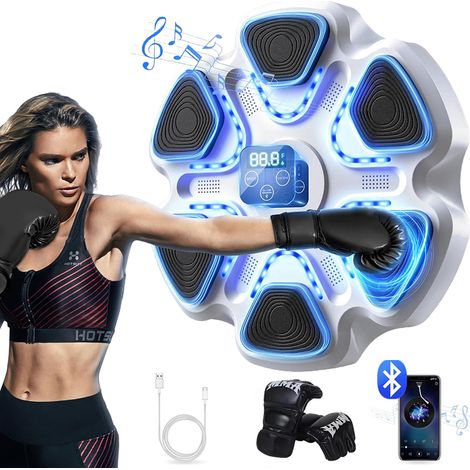 Machine de boxe avec micro, machine de boxe murale avec micro et gants, cible de boxe électronique pour adultes, équipement d'entraînement de boxe intelligent, machine de boxe pour la maison et la sal (1/5)