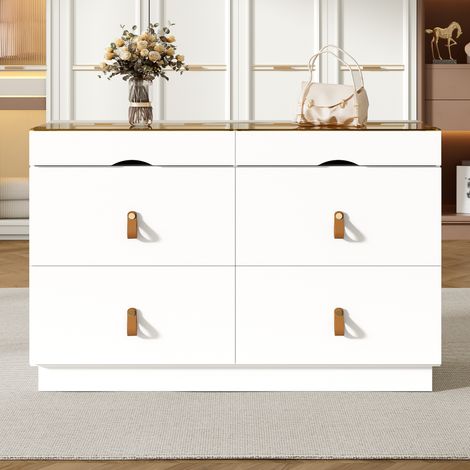 Schmuckkommode 120x40x78 cm Weiß – Sicherheitsglasplatte & 6 Schubladen (1/5)