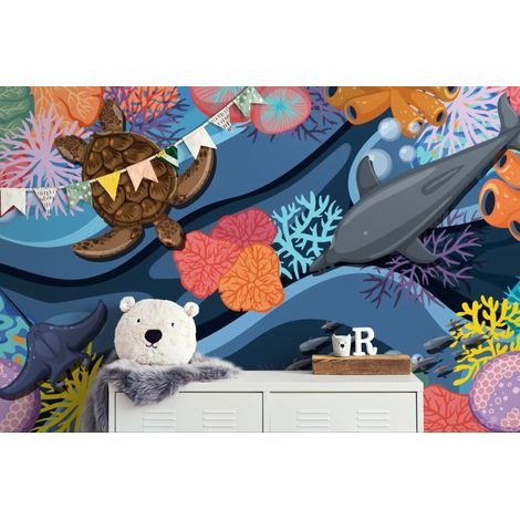 Papier peint enfant – Monde marin coloré - 150 x 250 cm (1/2)