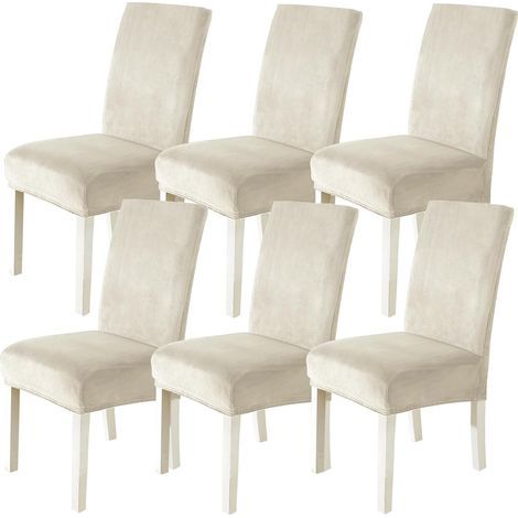 Velvet chair covers, set of 6, stretch chair covers, chair covers for cantilever chairs, covers for high-back chairs, scratch-resistant chair covers, universal washable chair covers, beige (1/5)