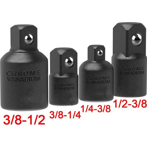 Ensemble de 4 adaptateurs pour douilles à impact (1/2", 3/8", 1/4") pour clés à chocs et perceuses, outils de réparation automobile et de construction (1/5)