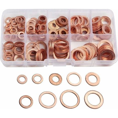 200 Pièces Rondelles Plates Cuivre Métriques M5 À M14 Joints Étanchéité Bouchon Puisard Huile (1/4)