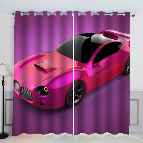 Rideau Voiture De Sport Voiture De Course Mode Rose Rideau Thermique Isolant Anti Froid Rideau Occultant Oeillet 2 Pièces Opaque Salon Maison Décoration Rideaux Polyester (234x183 cm) - 2x117x183 cm(2 (1/5)