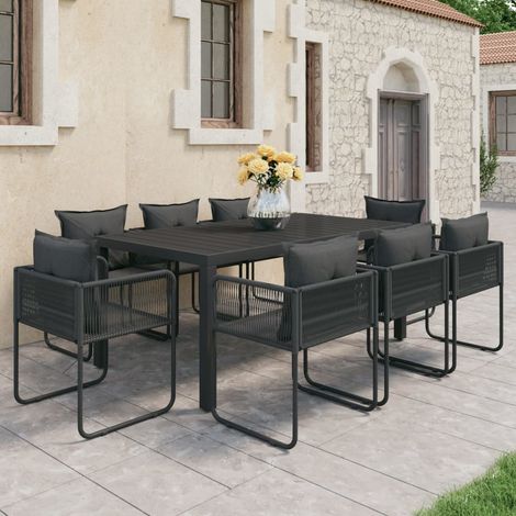 Set de comedor de jardín de 9 piezas PVC ratán negro (1/5)
