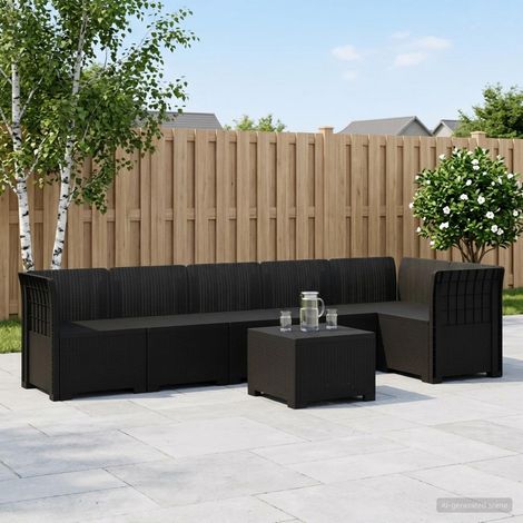Canapé de Jardin Modulable 6 Places avec Module Bas Aspect Rotin PP Anthracite - PANGIVO (1/5)