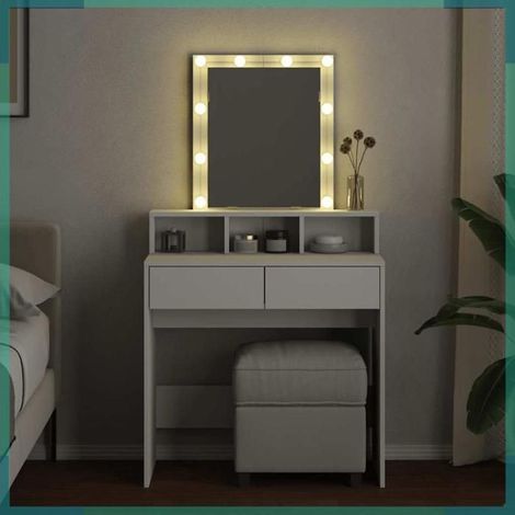 Coiffeuse - 848178 - LED intégrée - 2 tiroirs, 3 compartiments - blanc (1/5)