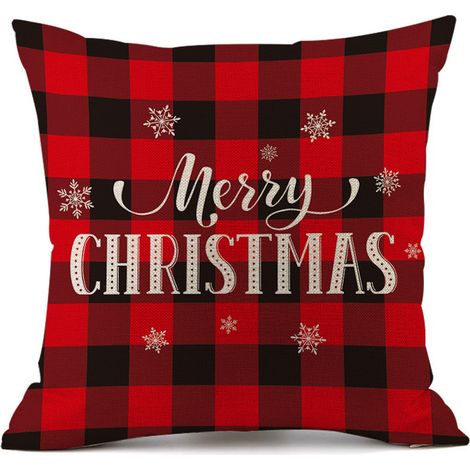 Funda De Almohada Navideña - Estampado De Cuadros Buffalo - Algodón Y Lino - 45 x 45 Cm - Para Sofa, Cama O Jardin - 2 Unidades (1/3)