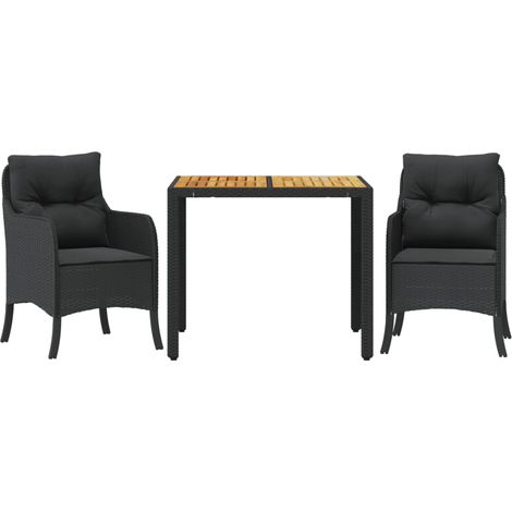 Maison Exclusive - 3-tlg. Garten-Essgruppe mit Kissen Schwarz Pol