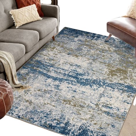Alfombra de juegos, diseño abstracto moderno, suave y resistente a las manchas, azul, 160 x 230 cm. (1/2)