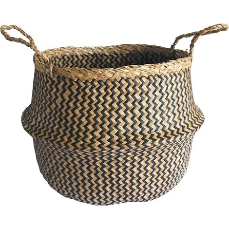 Box and beyond - Lot de 3 Paniers de Rangement - 40 x 40 cm - Jonc de mer Naturel et Noir - Poignées Intégrées - Jouets, Vêtements, Linge, Accessoires - Salle de bain, Chambre, Salon - Style Bohème (1/5)