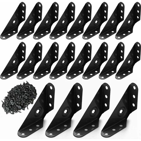 Support Etagere Triangulaire,20 Pièces Support Equerre Inox Noir,Equerre Métallique avec 140 Vis,Équerre Fixation Supports de Connecteurs D'Angle Trapézoïdaux pour Étagère,Armoire,Table,Chaise (1/5)