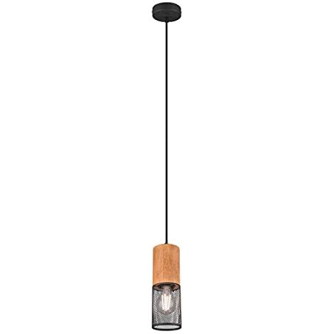Lampada Sospensione Legno Moderna Cilindro Gabbia di Metallo Tosh GD Trio (1/4)