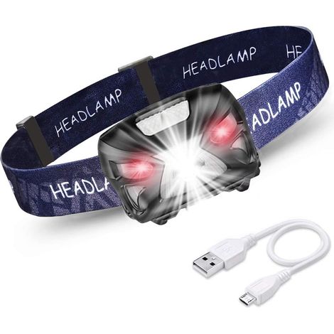 Lampe Frontale - 300 Lm - Batterie Rechargeable 1200 MAh - Étanchéité IPX4 - Pivot Tête 60° - Pour Randonnée Camping Pêche Cyclisme - 1 Pièce