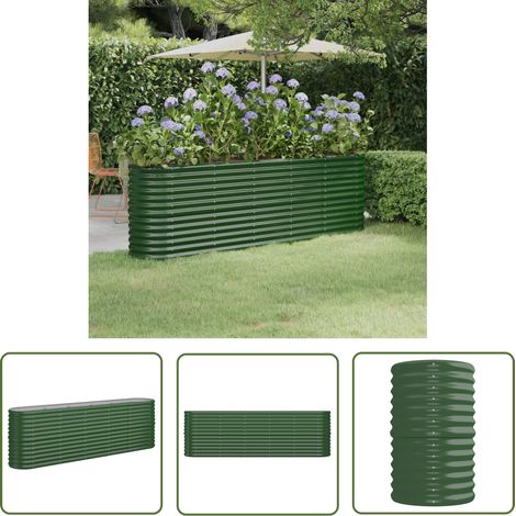 The Living Store Lit surélevé de jardin Acier enduit de poudre 224x40x68 cm Vert - Jardiniere Surélevée - Bac À Fleurs - Plante Exterieur - Pots De Fleurs - Décoration Jardin (1/5)