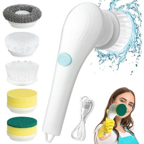 Épurateur électrique à rotation, brosse de nettoyage motorisée sans fil et cinq têtes de brosse interchangeables, épurateur de douche électrique (1/5)