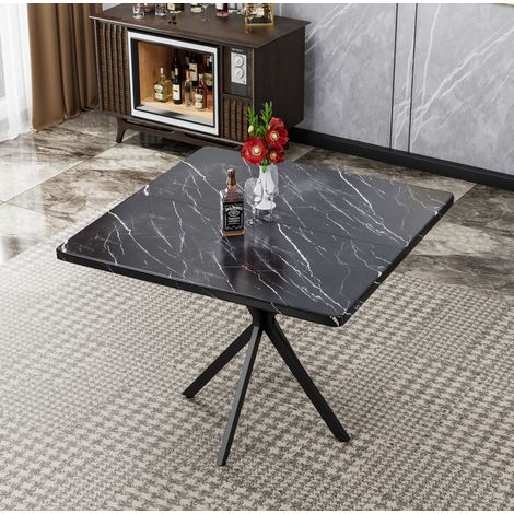 Tavolo da pranzo quadrato 98 cm nero in MDF e metallo, salvaspazio e facile da pulire (1/5)